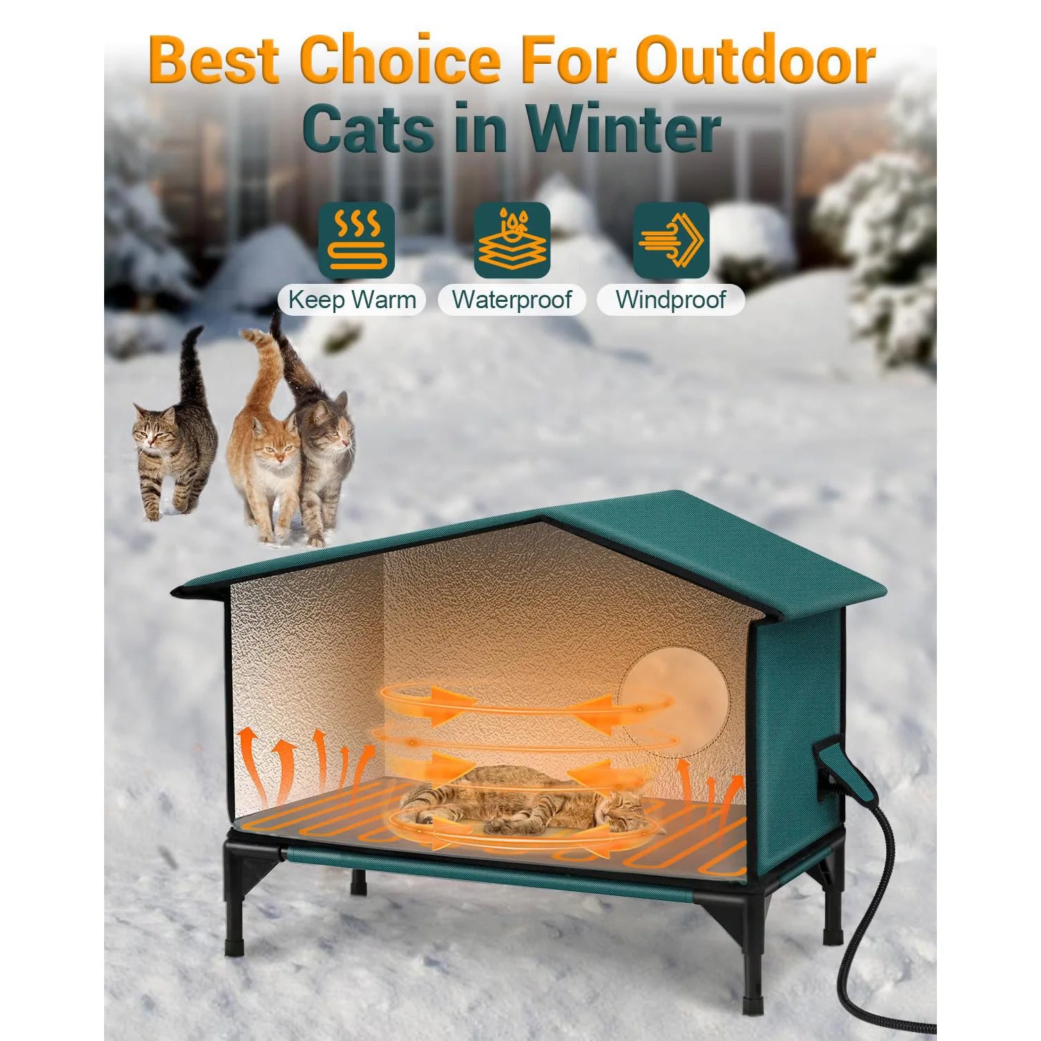 Heated Outdoor Cat House – Waterproof Winter Shelter by AdobtMyPet
