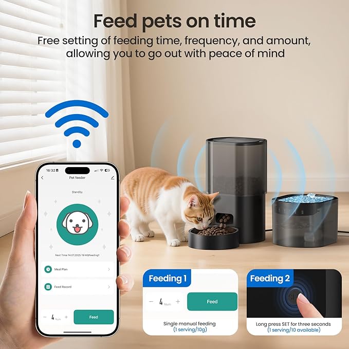 Automatic Cat Feeder and Water Fountain 5G WiFi Cat Food Dispensers