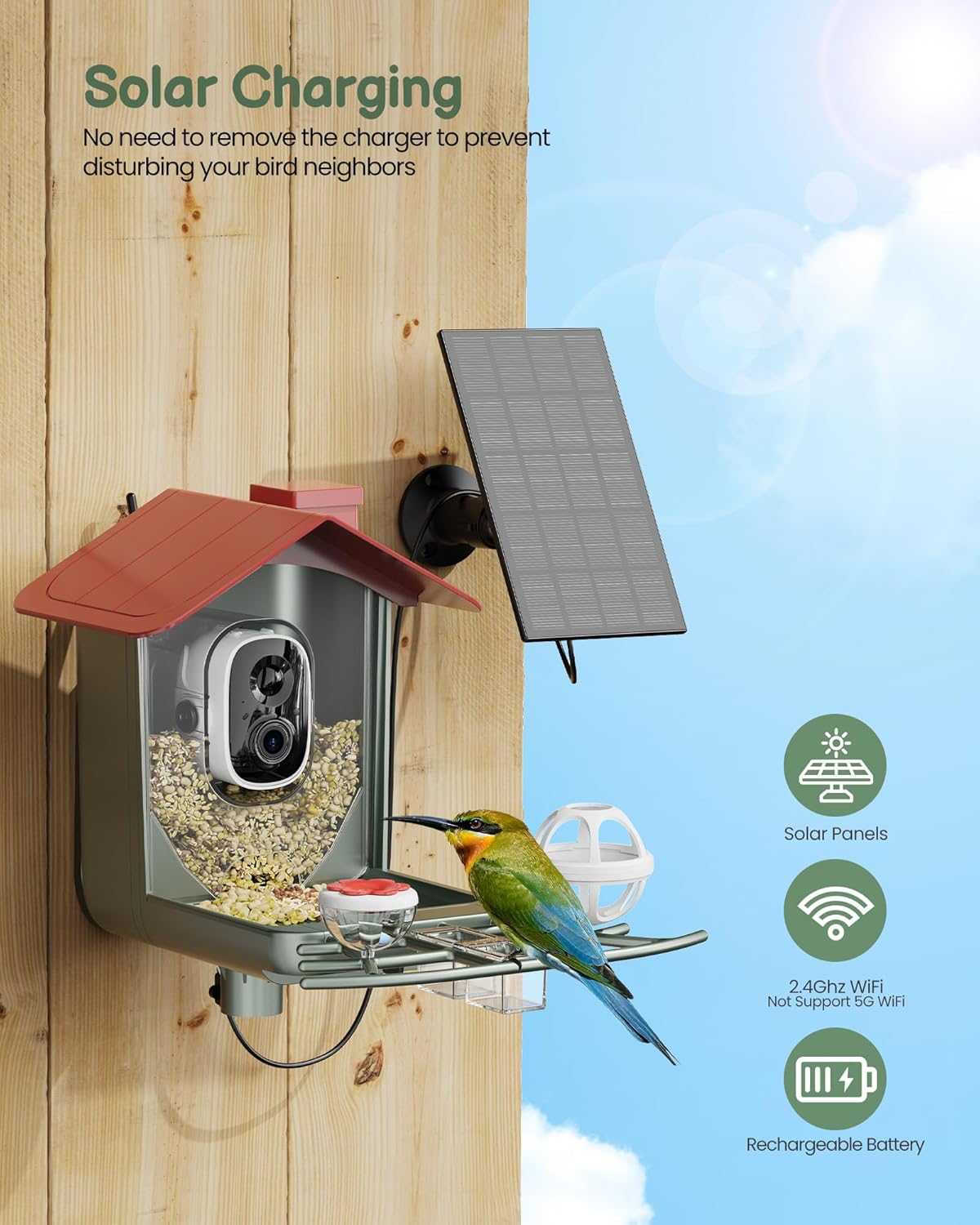 Bird Feeder with Camera Outdoor Solar